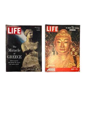 Vintage LIFE Magazine 1955 Buddhism & 1963 Greece Mid Century Ads Lot